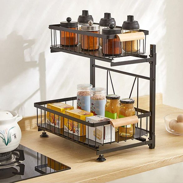 2-Tier Pull-Out Kitchen Storage Rack ကို စတင်လိုက်ပြီဖြစ်ပြီး ကမ္ဘာလုံးဆိုင်ရာ အိမ်သုံးမီးဖိုချောင်များအတွက် ထိရောက်သော နေရာလွတ်ချွေတာသည့် ဖြေရှင်းချက်များကို ဆောင်ကျဉ်းပေးသည် 2-Tier Pull-Out Kitchen Storage Rack ကို စတင်လိုက်ပြီဖြစ်ပြီး ကမ္ဘာလုံးဆိုင်ရာ အိမ်သုံးမီးဖိုချောင်များအတွက် ထိရောက်သော နေရာလွတ်ချွေတာသည့် ဖြေရှင်းချက်များကို ဆောင်ကျဉ်းပေးသည်