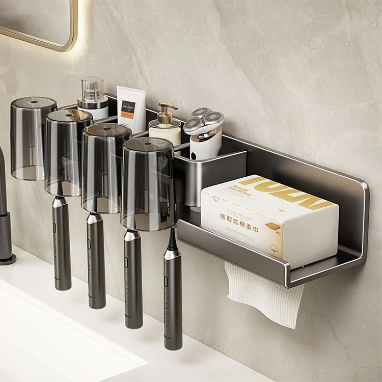 No-Drill Metal Wall-Mounted Toothbrush Holder